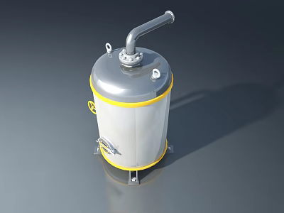 Industrial Stainless Steel Storage Tank with Swing Door and Yellow Stripe Top Pipe 3d model