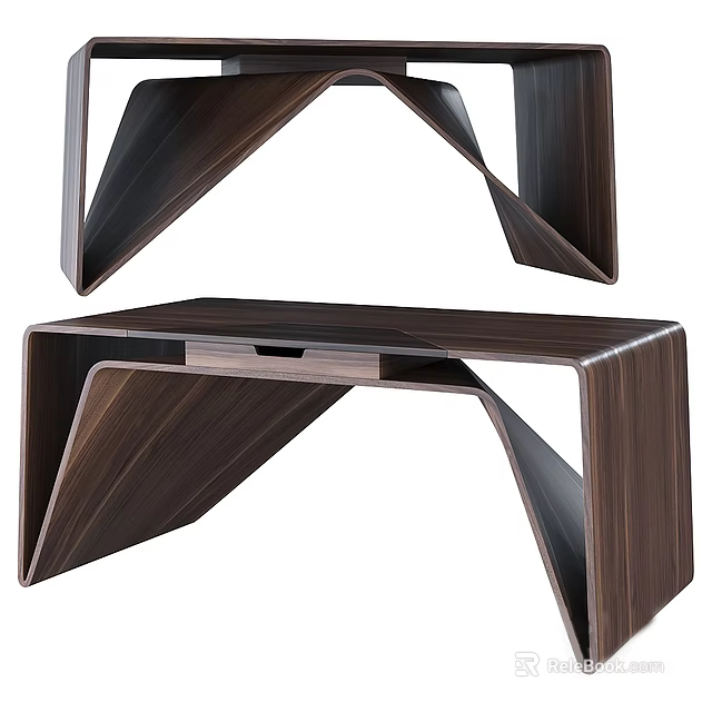 Modern Wooden Desk With Unique Geometric Leg Structure And Drawer 3d model 