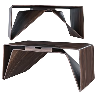 Modern Wooden Desk With Unique Geometric Leg Structure And Drawer 3d model