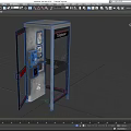 Public Telephone Booth With Metal Structure Glass Door And Red Handle
