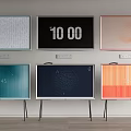 Multiple Televisions In Different Colors With Diverse Screen Displays Wall Mounted And On Stands