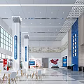 Government Service Hall Spacious Bright Interior With Large Windows White Pillars Blue Signs Seating Areas