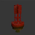 Red Maritime Floating Buoy With Layered Cylindrical Structure And Green Base 3d model