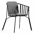 Modern Leisure Chair with Black Metal Frame Gray Upholstered Seat and Slatted Backrest