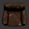 Vintage Brown Leather Armchair With Worn Peeling Surface And Classic Design