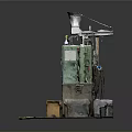 Industrial Processing Equipment With Green White Casing Control Knobs Pipes Yellow Stool And Platform