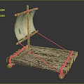 Traditional Handmade Wooden Boat With Natural Wood Planks And White Sail