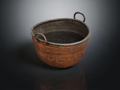 Vintage Copper Bucket with Loop Handles and Carved Patterns for Daily Use 3d model