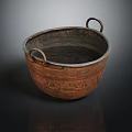 Vintage Copper Bucket with Loop Handles and Carved Patterns for Daily Use 3d model