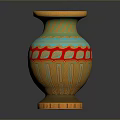 Handcrafted Carved Vase Sculpture With Yellow Green Red Decorative Patterns And Base
