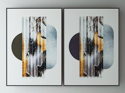 Abstract Framed Wall Art With Circular Shapes And Colorful Patterns 3d model