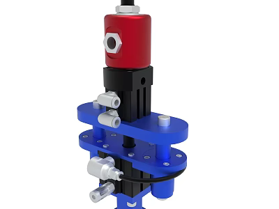 Industrial Pneumatic Device With Red Black Blue Components 3d model