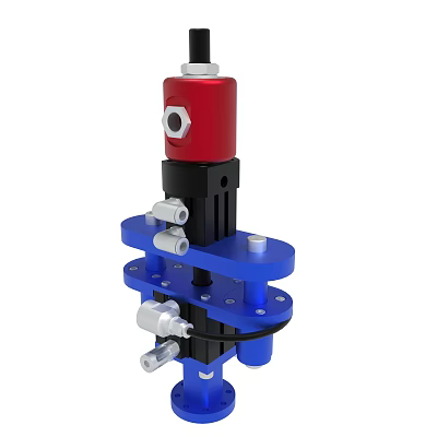 Industrial Pneumatic Device With Red Black Blue Components 3d model