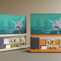Two TVs on Wheeled Stands with Anime Character Display and Green Background