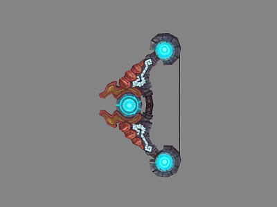 Sci Fi Energy Bow With Three Blue Glowing Cores And Red Mechanical Accents 3d model