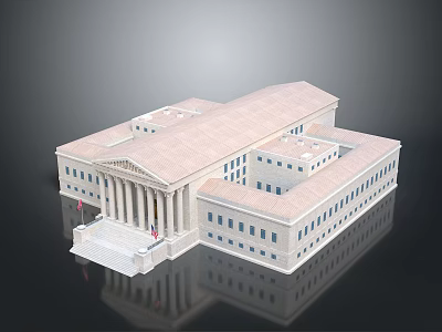 Detailed Classical Building Model With White Facade Columns Steps And Symmetrical Design 3d model