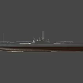 Military Submarine With Gray And Brown Hull Deck Equipment Periscope Cannons Floating On Water Surface