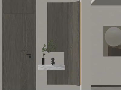 Modern Wooden Partition Design With Green Plant And Decorative Ornament 3d model