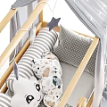 Cozy Wooden Kids Bed with Canopy Curtain Star Decorations and Storage Baskets