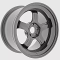 Glossy Black Automotive Tire Rim With Five Spokes And Sleek Metal Design