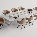 Contemporary Conference Table With Ergonomic Beige Chairs And Laptop On Office Setup