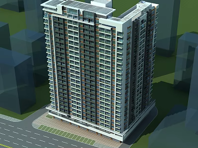 Modern High Rise Residential Building Exterior Design With Urban Landscape And Windows 3d model