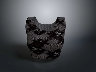 Sleeveless Lace Top With Black Gray Floral Pattern For Daily Use 3d model