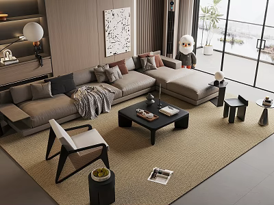 Modern Living Room Sofa And Coffee Table Set With Throw Pillows Blanket And Decorative Accents 3d model