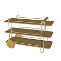 Rolling Side Table With Three Wooden Shelves And Metal Frame