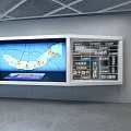 Modern Exhibition Hall Interior With Circular Display Wall Multiple Shelves And Digital Screens
