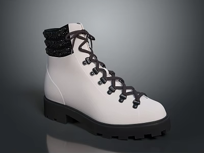 Stylish White Boots With Black Laces Chunky Sole And Cuffed Ankle Design 3d model