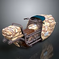 Desert Natural Scene With Camouflage Motorcycle Metal Frame And Exhaust Pipes
