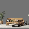 Stylish Brown Sectional Sofa Interior With Potted Plants Area Rug Coffee Table And Floor Lamp