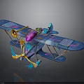 Colorful Cosmic Space Themed Biplane With Purple Orange Decorations And Space Exploration Design