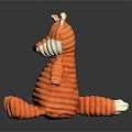 Orange Striped Fox Plush Doll in Sitting Posture with Dark Background Reflection 3d model