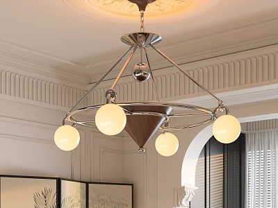 Modern Indoor Chandelier With Spherical Bulbs And Metal Frame In Elegant Decorative Living Space 3d model