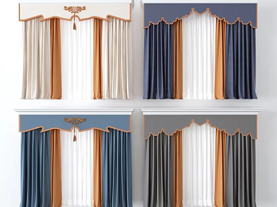 Elegant Curtain Designs with Decorative Valance Tassel Accents and Multiple Colors 3d model