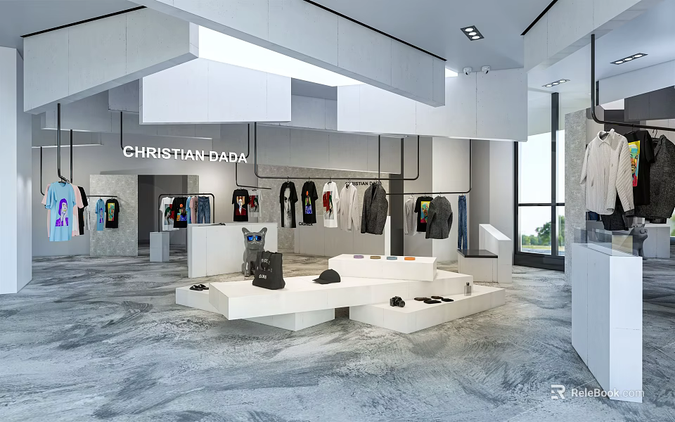 CHRISTIAN DADA Clothing Store With Modern Interior Hanging Clothes And Display Tables 3d model 