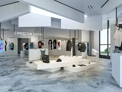 CHRISTIAN DADA Clothing Store With Modern Interior Hanging Clothes And Display Tables 3d model