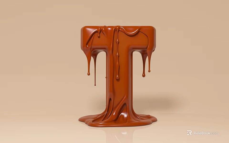 Chocolate Letter T Art Installation With Melting Dripping Design And Smooth Surface 3d model 