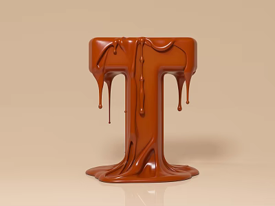 Chocolate Letter T Art Installation With Melting Dripping Design And Smooth Surface 3d model