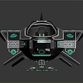 Futuristic Spaceship With Transparent Cockpit Multiple Wings And Green Glowing Lights For Space Exploration