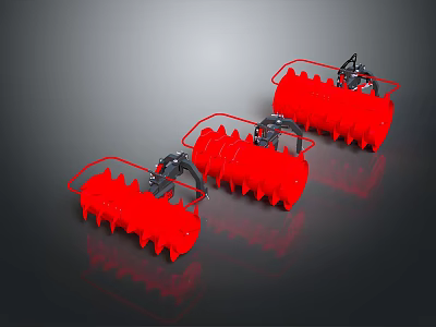 Red Rotary Tiller Blades With Metal Frames Three Units Agricultural Machinery 3d model