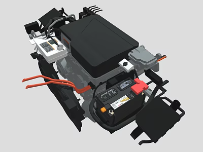 Modern Engine Design Featuring Black Casing Battery Orange Wiring And Control Panel 3d model