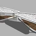 Modern Geometric Pergola Design With Wooden Flooring And Metal Railings