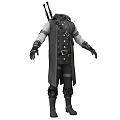 Dark Tactical Long Coat Clothing With Belted Waist Leather Gloves And Boots