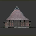 Traditional Style Brick House Model With Red Tile Roof And Green Grass Base