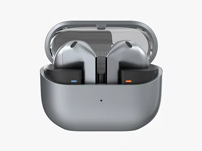 Silver Wireless Earbuds With Open Charging Case And Modern Sleek Design 3d model