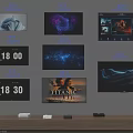 Various Size TVs with 1080P 4K UHD Resolution Showing Time Movie And Landscape