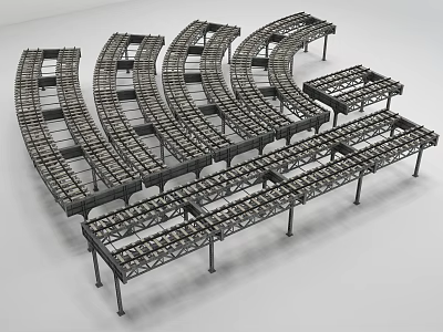 Road Infrastructure Steel Support Framework Featuring Curved Metal Beams And Columns 3d model
